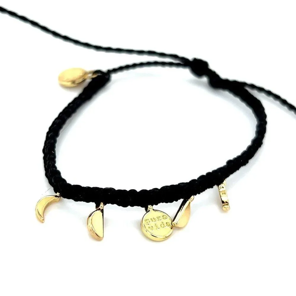 Pura Vida Black Braided Bracelet with Gold Moon‎ Charms Bracelet